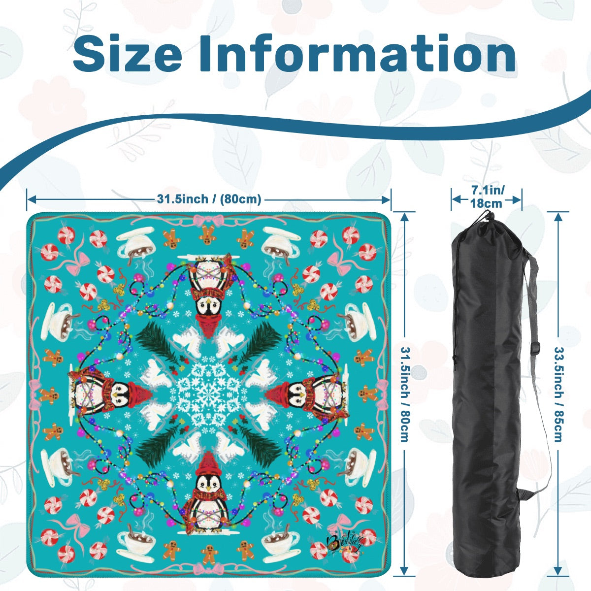 2026 Teal Penguin Winter Mahjong Mat 31.5"x31.5" (Ship Rolled up)