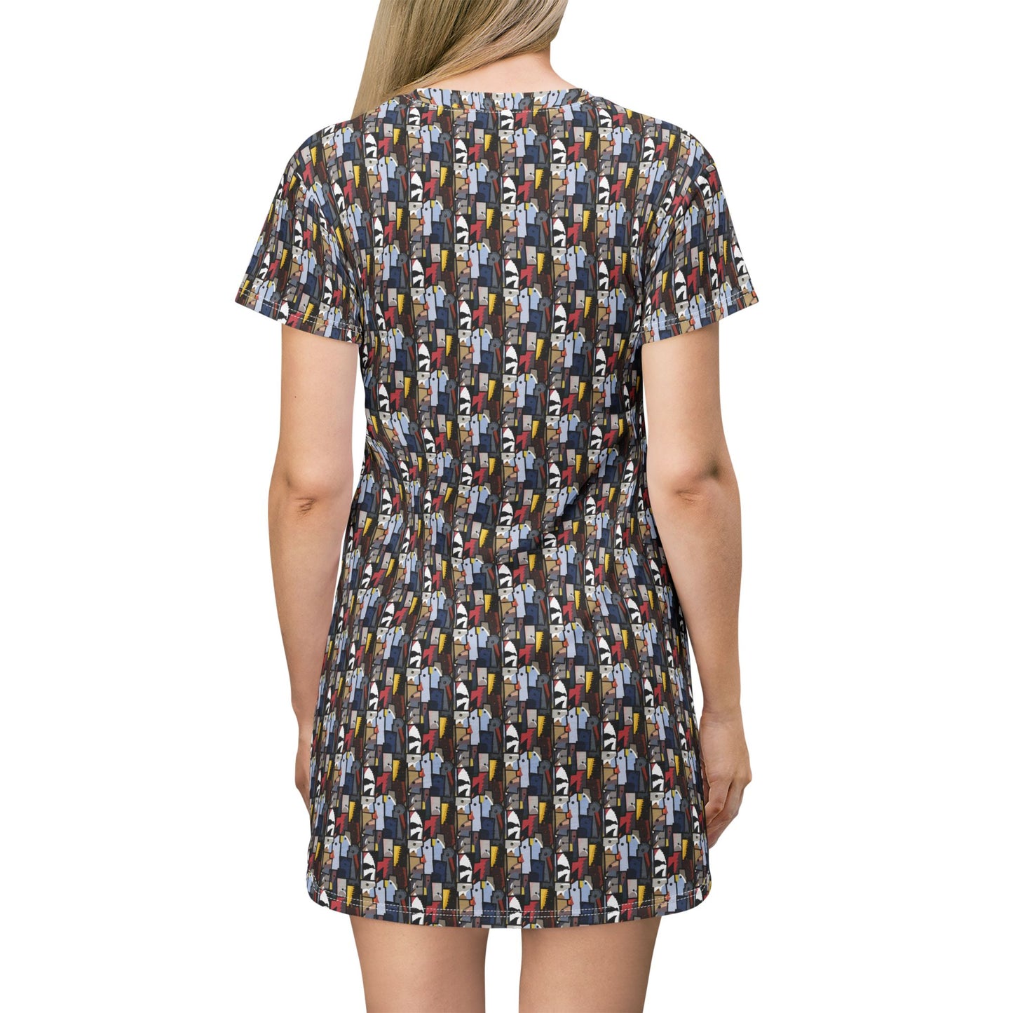 CAK bird dress All-Over Print T-Shirt Dress — Colorful Abstract Patterned Casual Dress