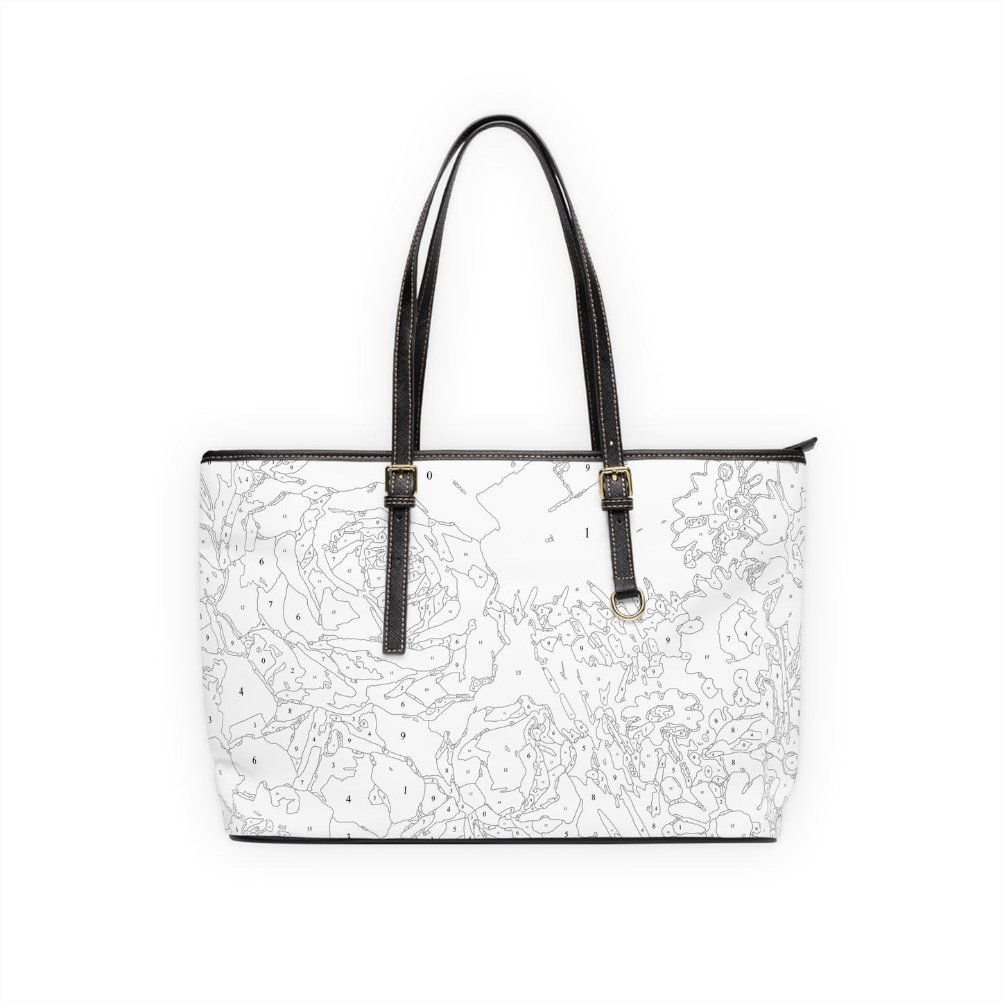 White Abstract Floral paint by number Vegan Leather Shoulder Bag – Minimalist Tote