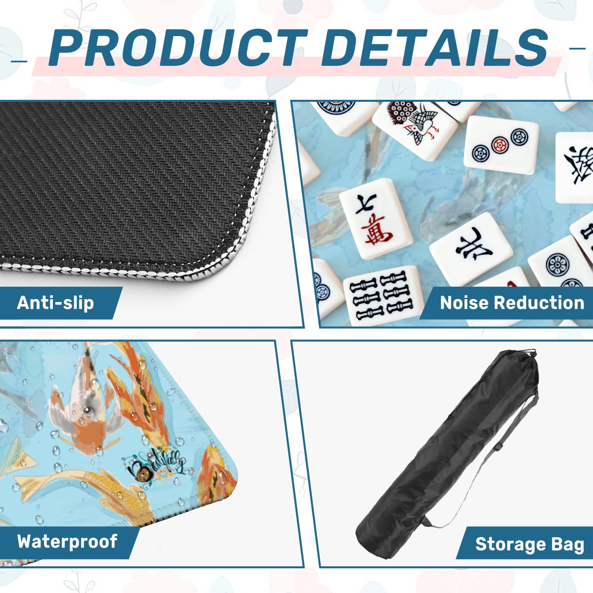 Koi fish pond Mahjong Mat 31.5"x31.5" (Ship Rolled up)