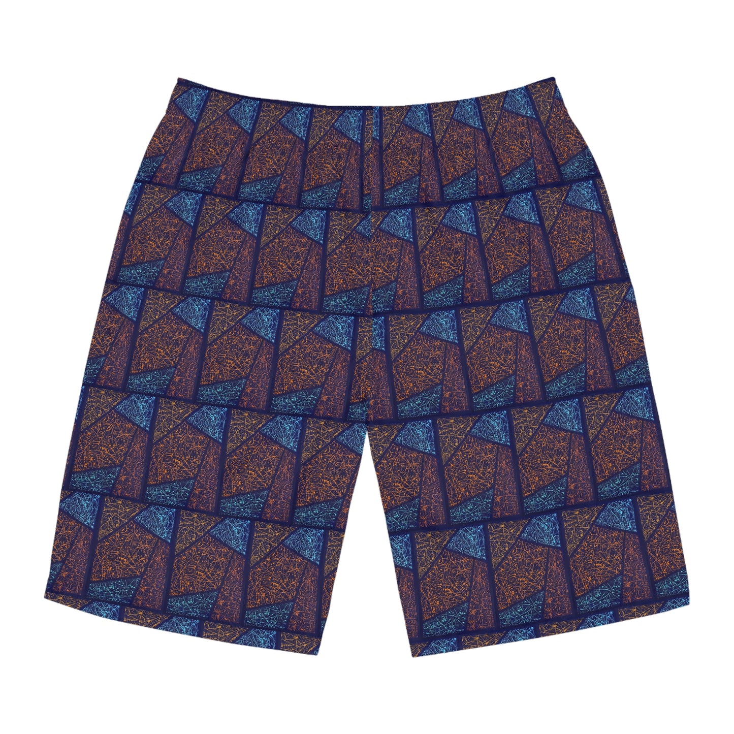 The Delamater Series- Abstract Men's Geometric Blue Mosaic Board Shorts — All-Over Print