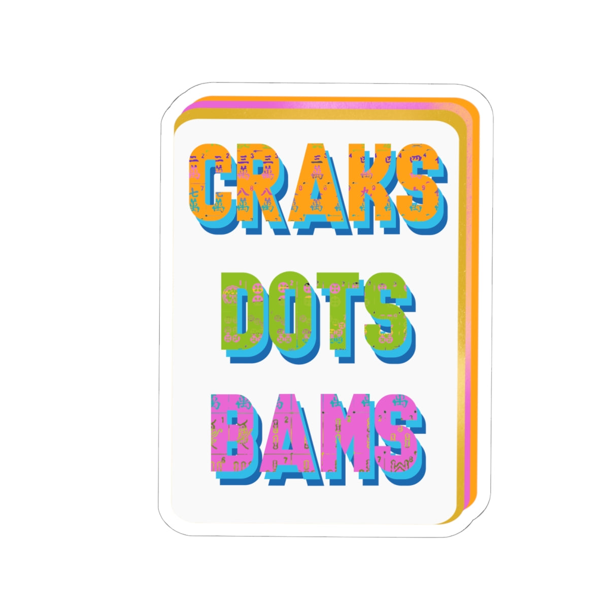 Kiss-Cut Sticker — Colorful 3D Text "CRAKS DOTS BAMS" Laptop Decal