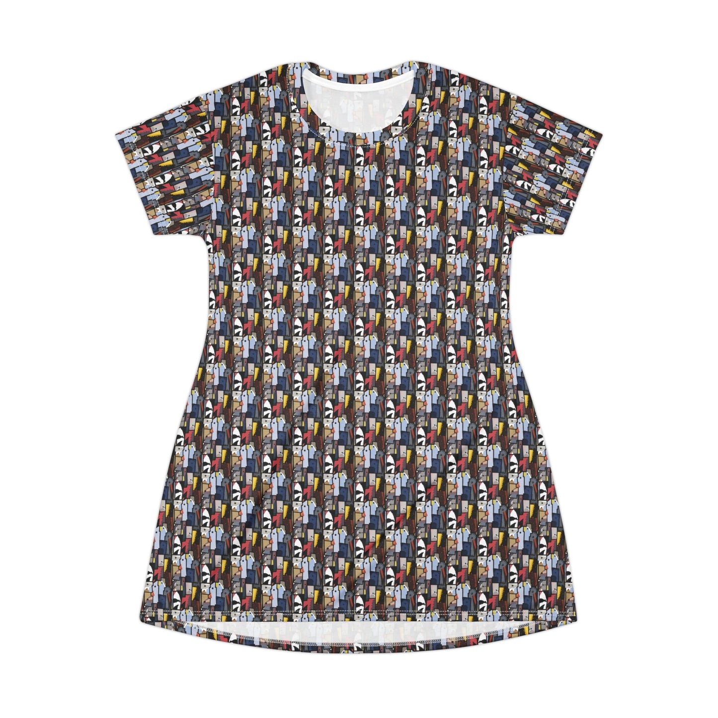 CAK bird dress All-Over Print T-Shirt Dress — Colorful Abstract Patterned Casual Dress
