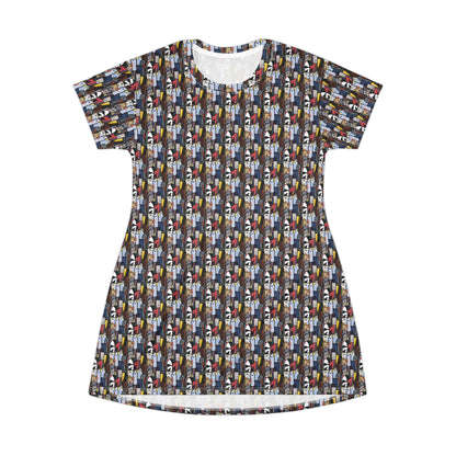 CAK bird dress All-Over Print T-Shirt Dress — Colorful Abstract Patterned Casual Dress