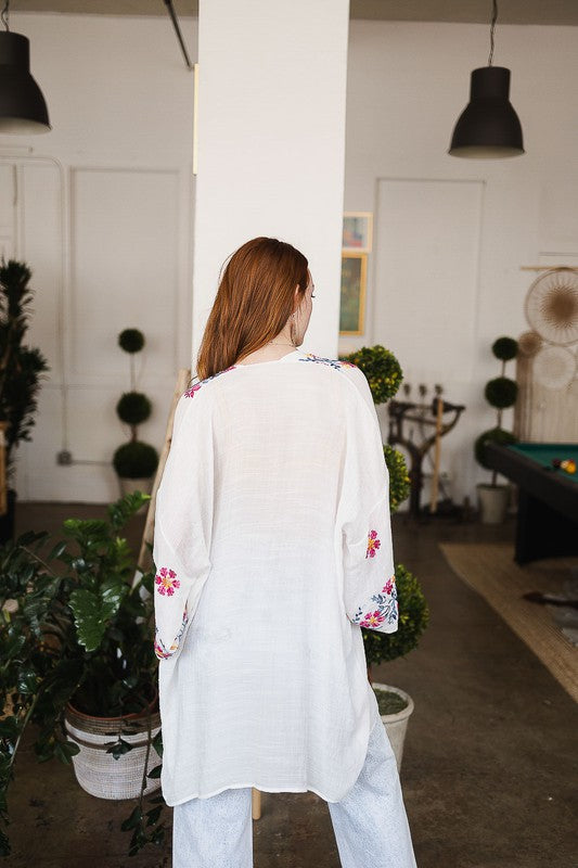 Pink Anemone Garland Embroidered Kimono