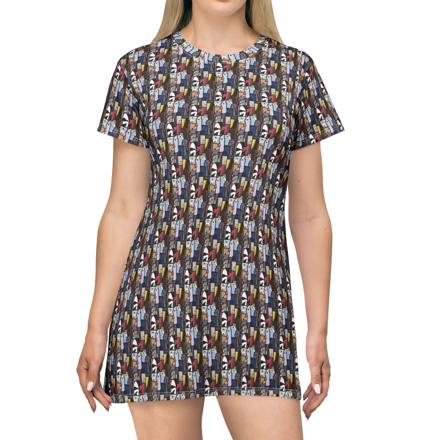 CAK bird dress All-Over Print T-Shirt Dress — Colorful Abstract Patterned Casual Dress