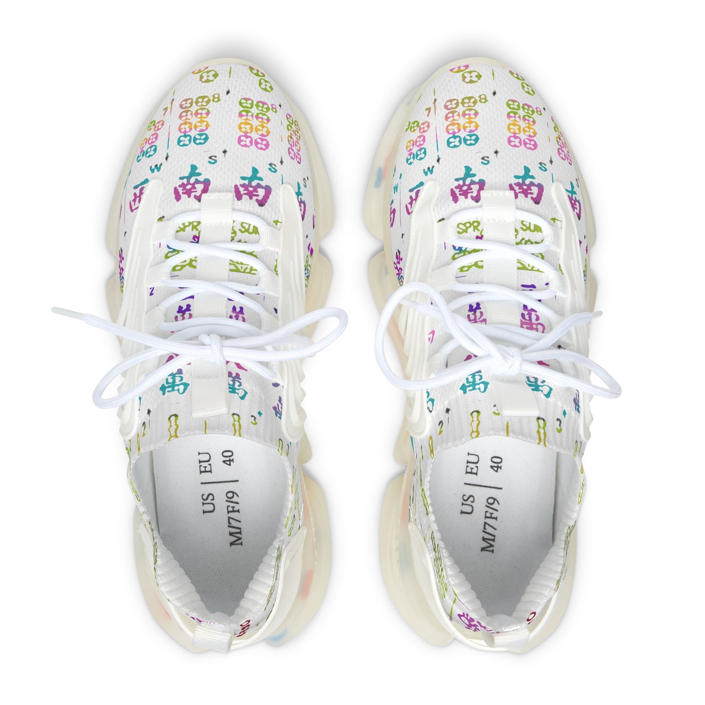 Women's Mahjong Mesh Sneakers — Lightweight Breathable Running Shoes with Colorful Tile Pattern
