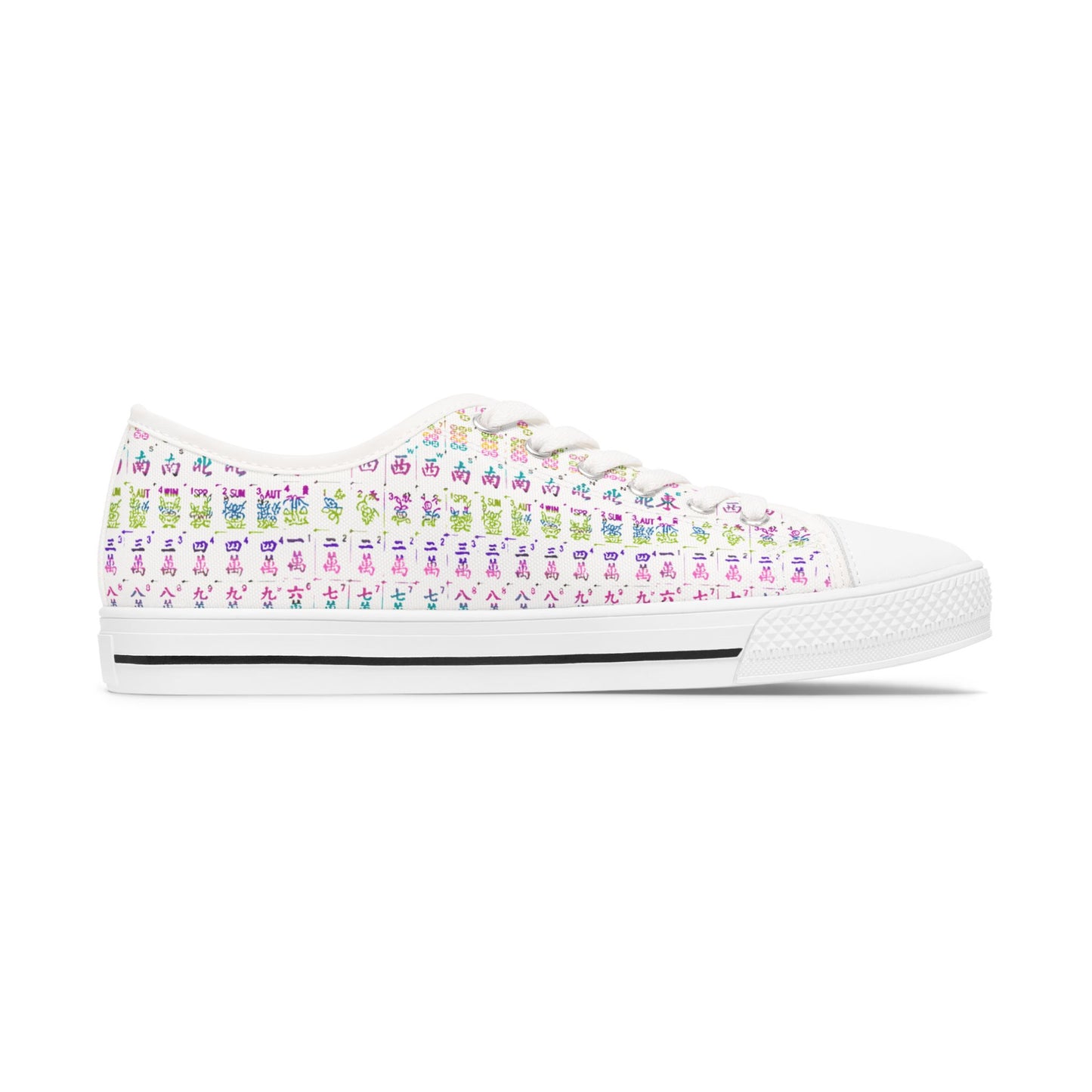 Low Top Mahjong Sneakers — Pastel Floral Pattern Women's Casual Canvas Shoes