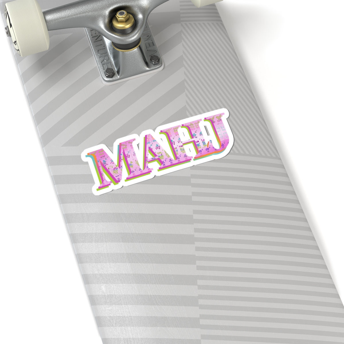 MAHJ Pink Retro Name Sticker — Kiss-Cut Decorative Laptop Sticker