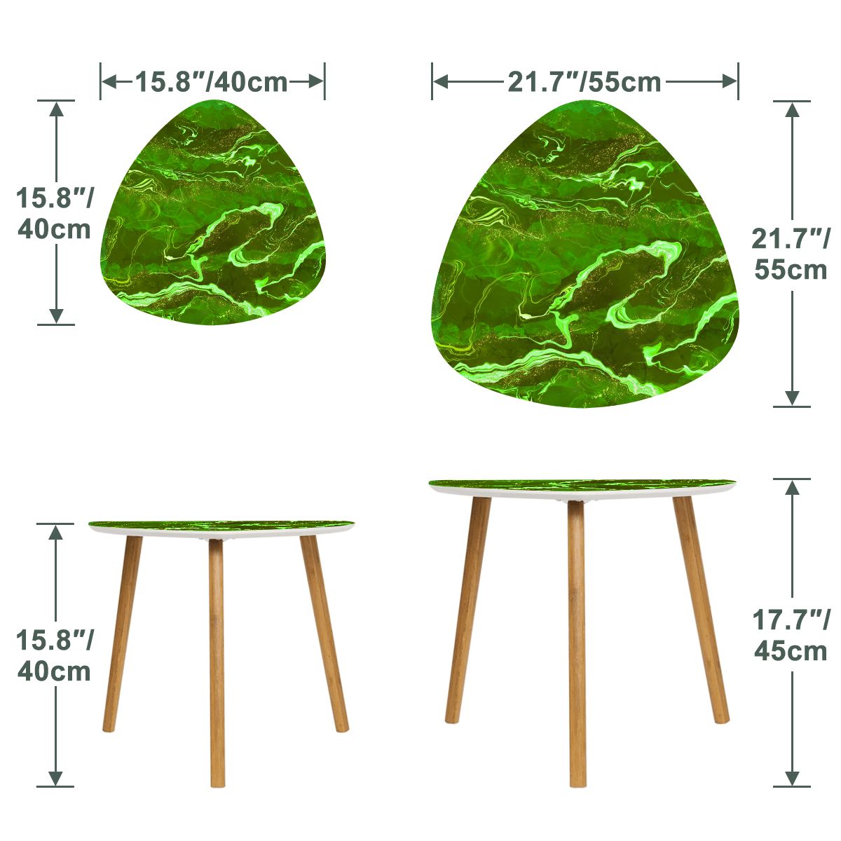 Triangle Coffee Table Set of 2 (Made in USA) IMG8623 Geode Series green