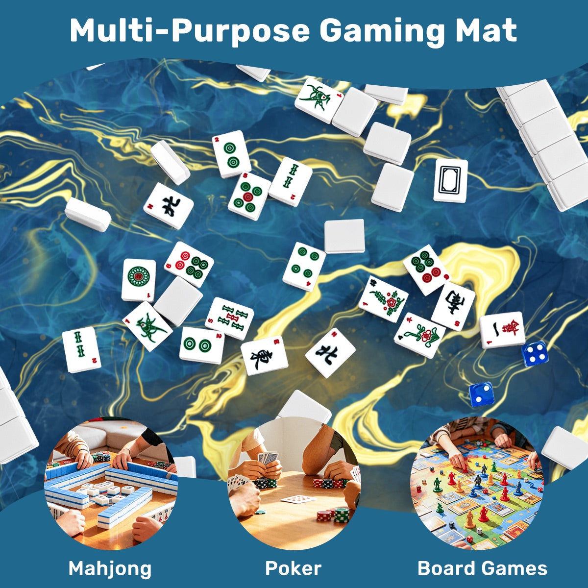 Mahjong Mat SleekSurface Geode series  blue gold vein