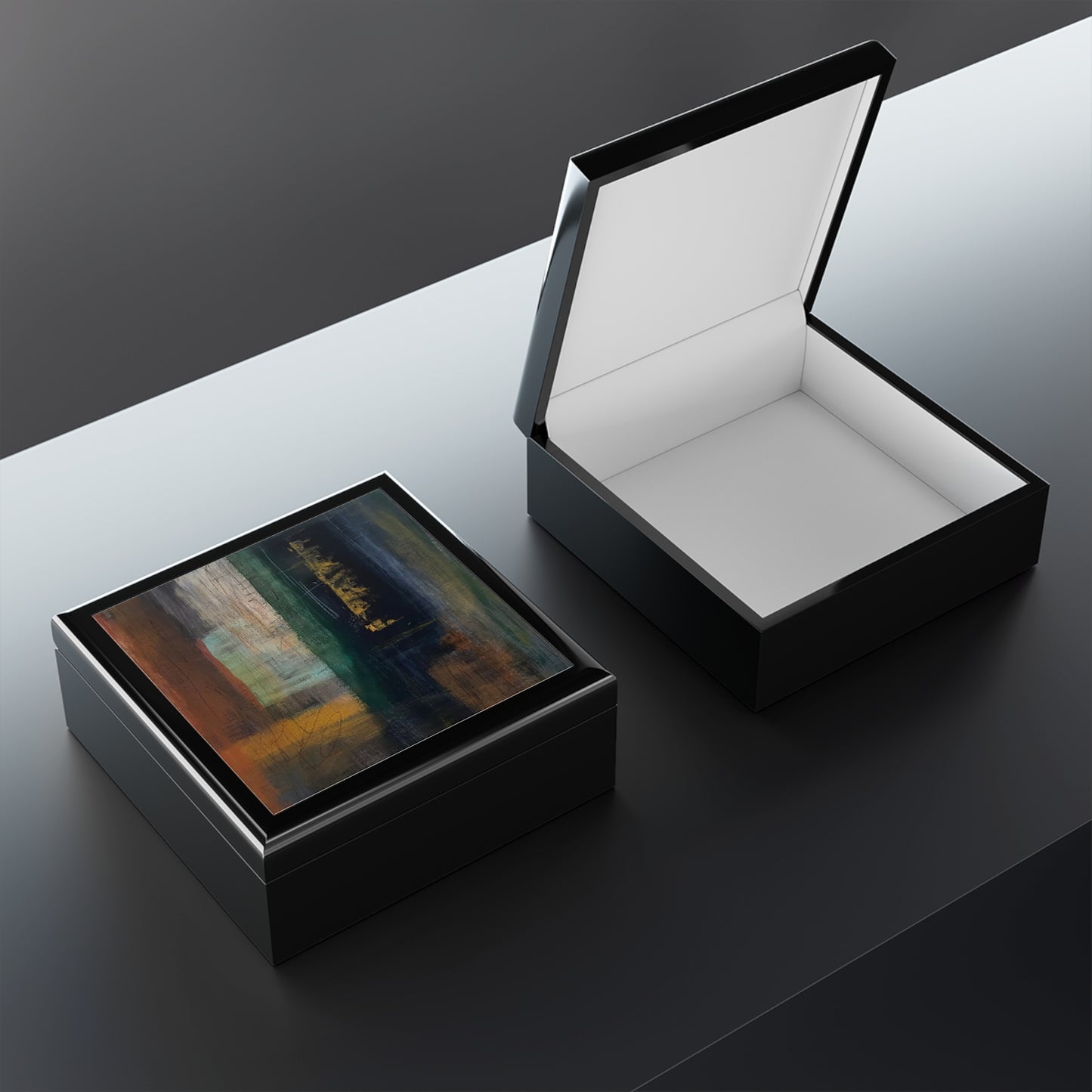 The Delamater Series- Abstract Nightscape Jewelry Box — Modern Painted Keepsake Box