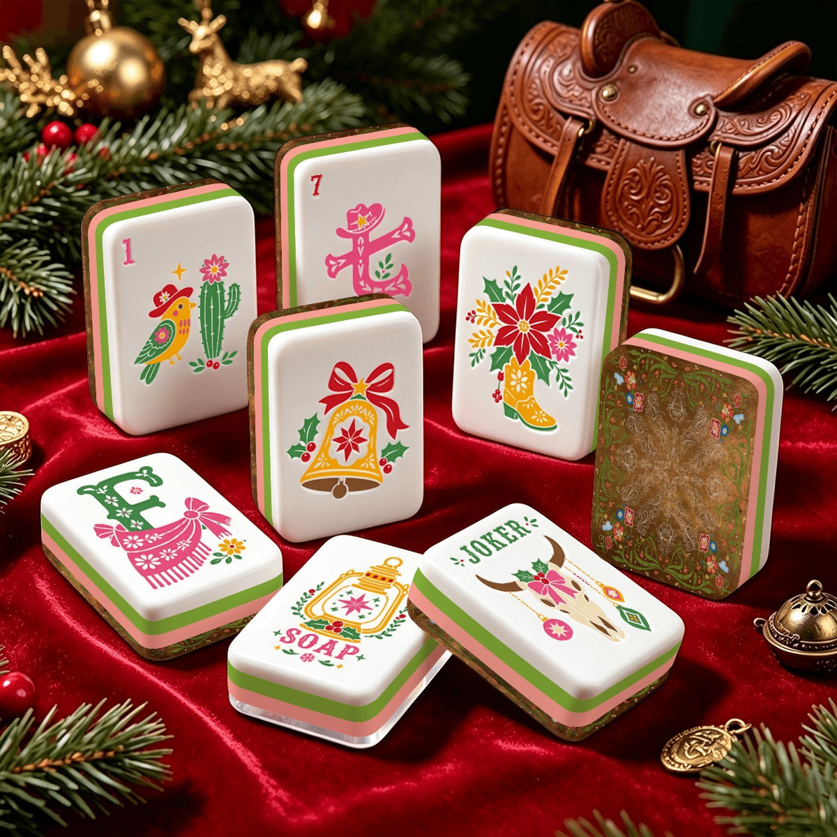 Western Christmas Mahjong Tiles Brown Boots