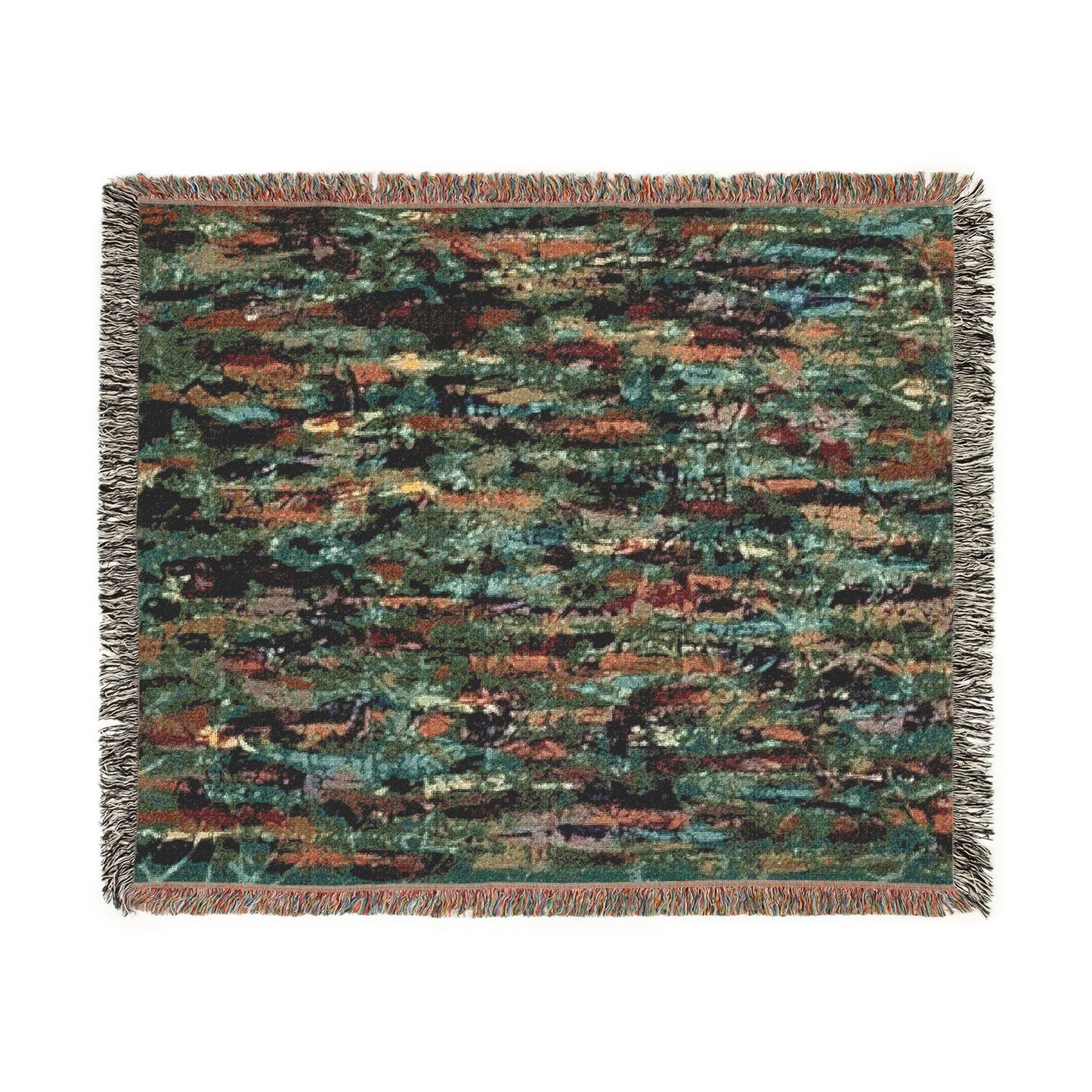 The Delamater Series- Abstract Pixel Art Woven Blanket — Colorful Green Mosaic Throw for Living Room & Bedroom