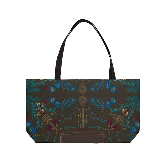 Boho Peacock Roaring 20’s Weekender Tote Bag — Brown Floral Travel Carryall