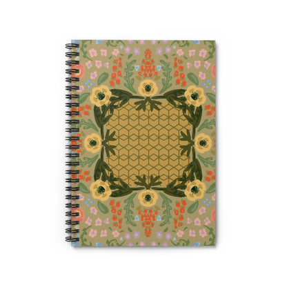 Floral Boho Spiral Notebook — Ruled Journal with Yellow Flower Mandala