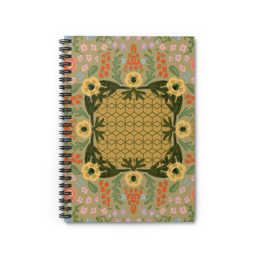 Floral Boho Spiral Notebook — Ruled Journal with Yellow Flower Mandala