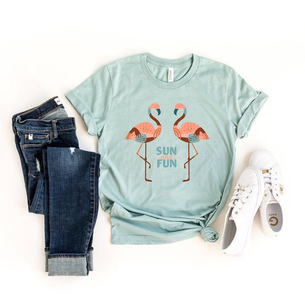 Boho Sun And Fun Flamingos Short Sleeve Tee