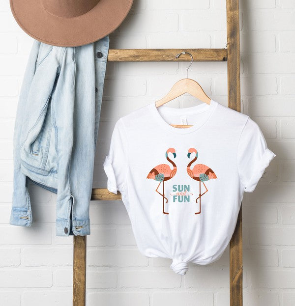 Boho Sun And Fun Flamingos Short Sleeve Tee