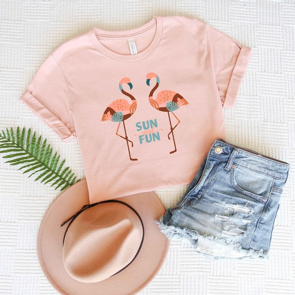 Boho Sun And Fun Flamingos Short Sleeve Tee