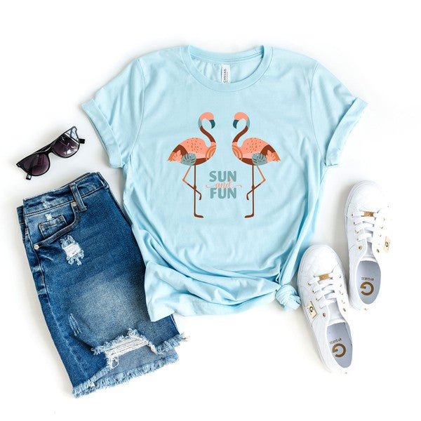 Boho Sun And Fun Flamingos Short Sleeve Tee