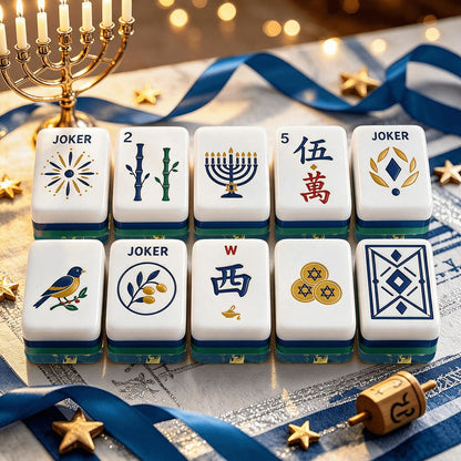 Heritage Hanukkah Mahjong Tiles Geode series  blue gold vein