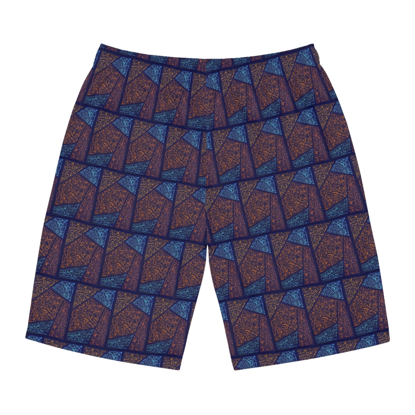 The Delamater Series- Abstract Men's Geometric Blue Mosaic Board Shorts — All-Over Print