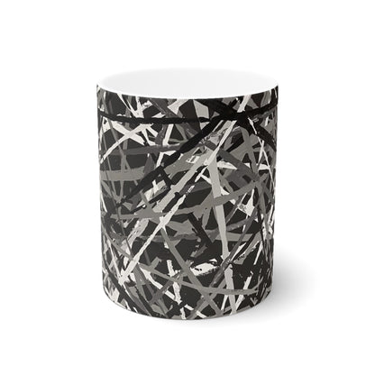 The Delamater Series -Abstract Black & Gray Splatter Ceramic Mug – Modern Scribble Pattern, 11oz/15oz