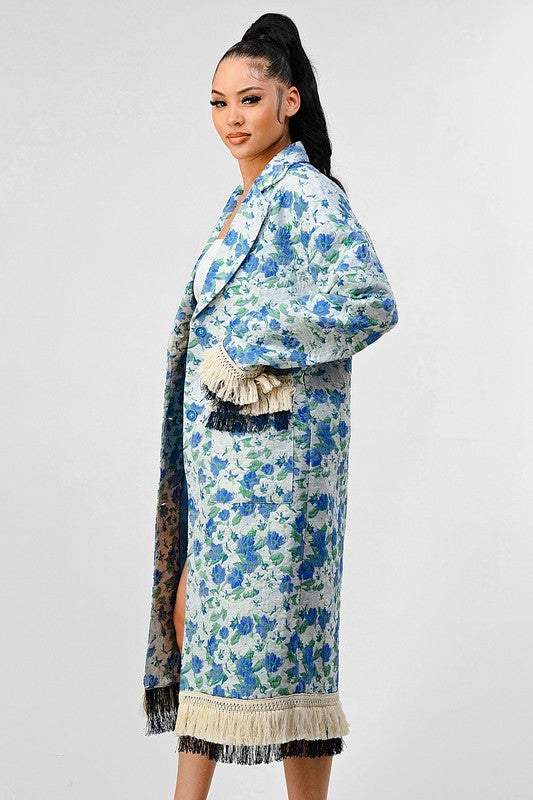 ATHINA FLORAL PRINT TASSLE TRENCH COAT