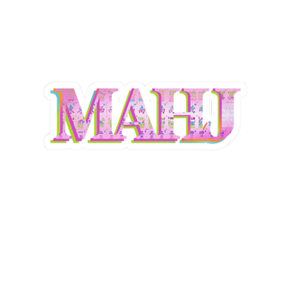 MAHJ Pink Retro Name Sticker — Kiss-Cut Decorative Laptop Sticker