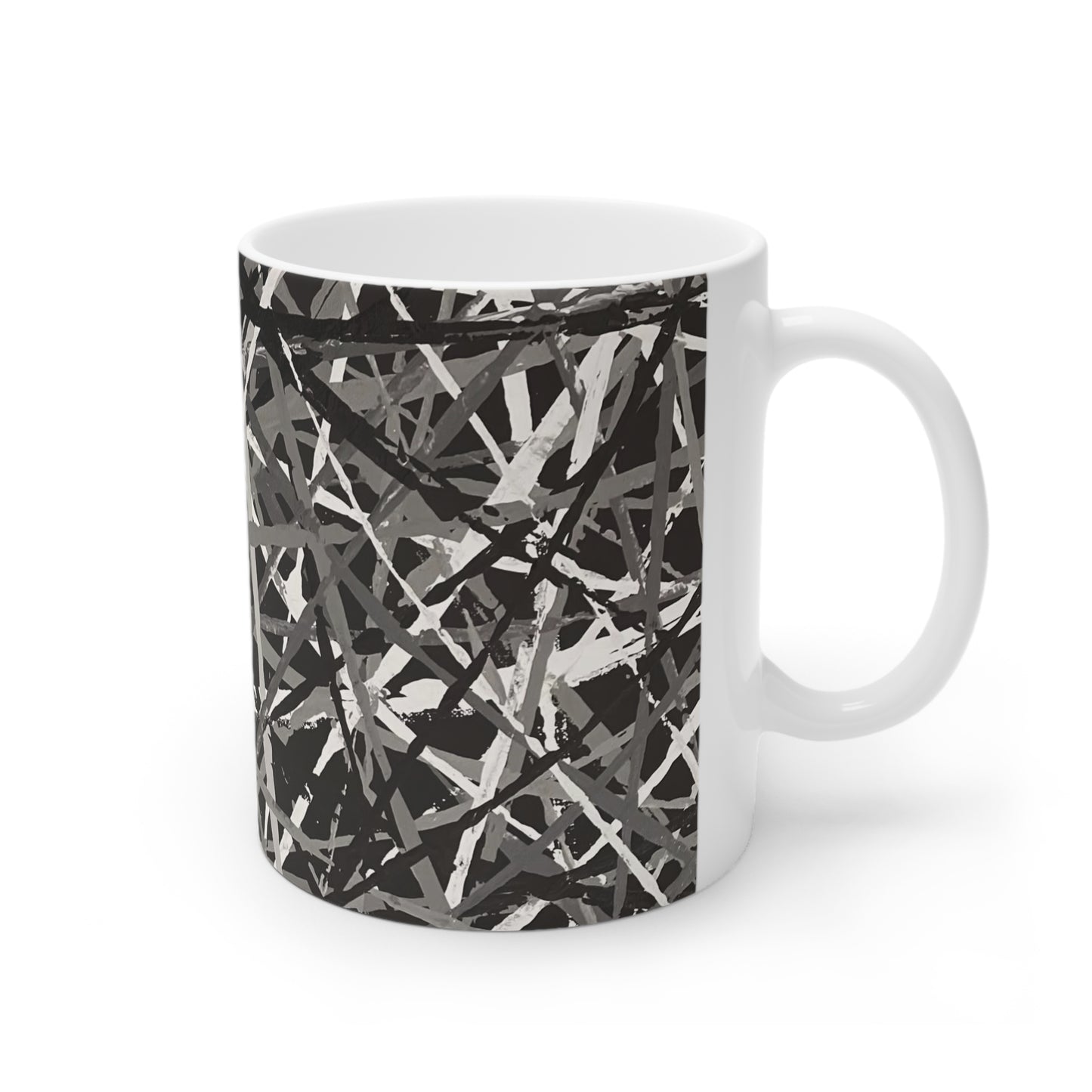 The Delamater Series -Abstract Black & Gray Splatter Ceramic Mug – Modern Scribble Pattern, 11oz/15oz