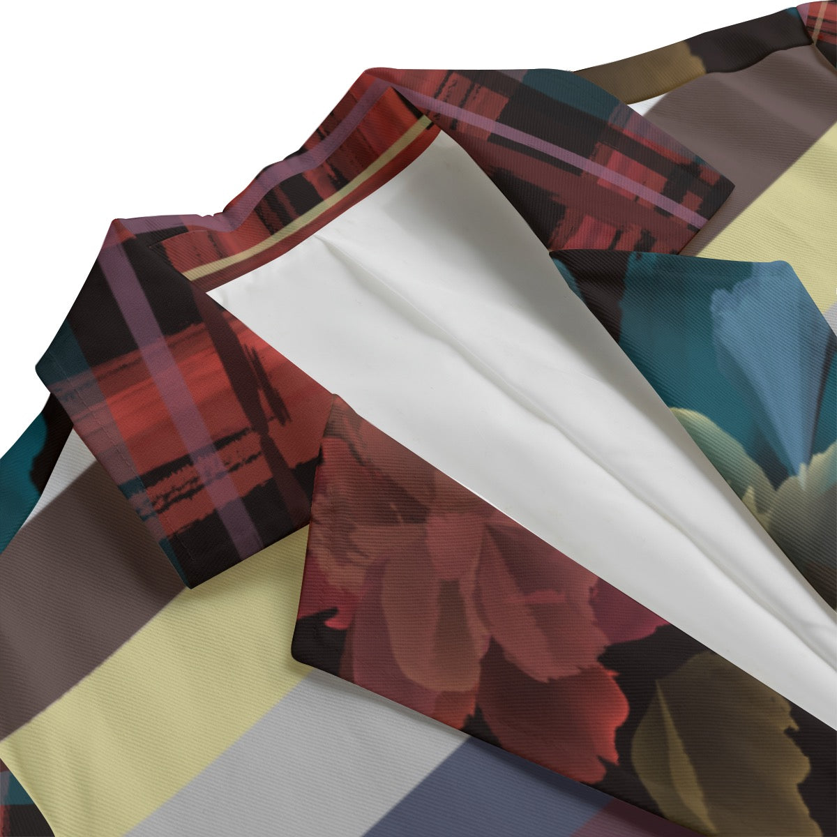 City Stripe and handpainted floral Leisure Blazer | 245GSM Cotton -multi on white base