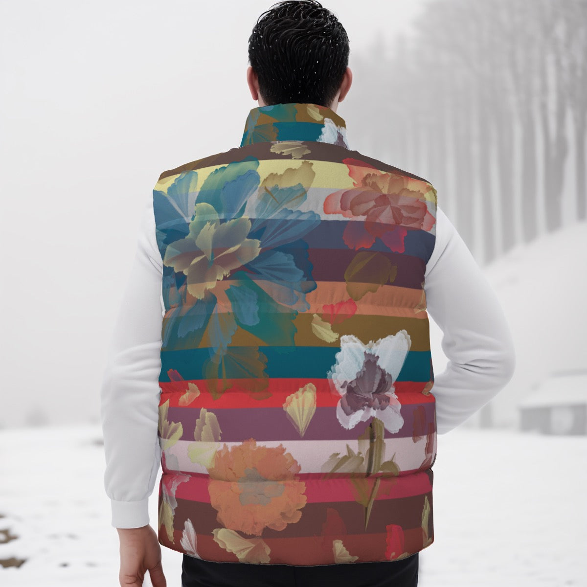 City Stripe and handpainted floral Unisex Down Vest