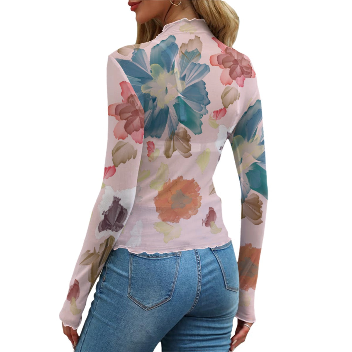 City handpainted floral Women's Mesh T-shirt-pink