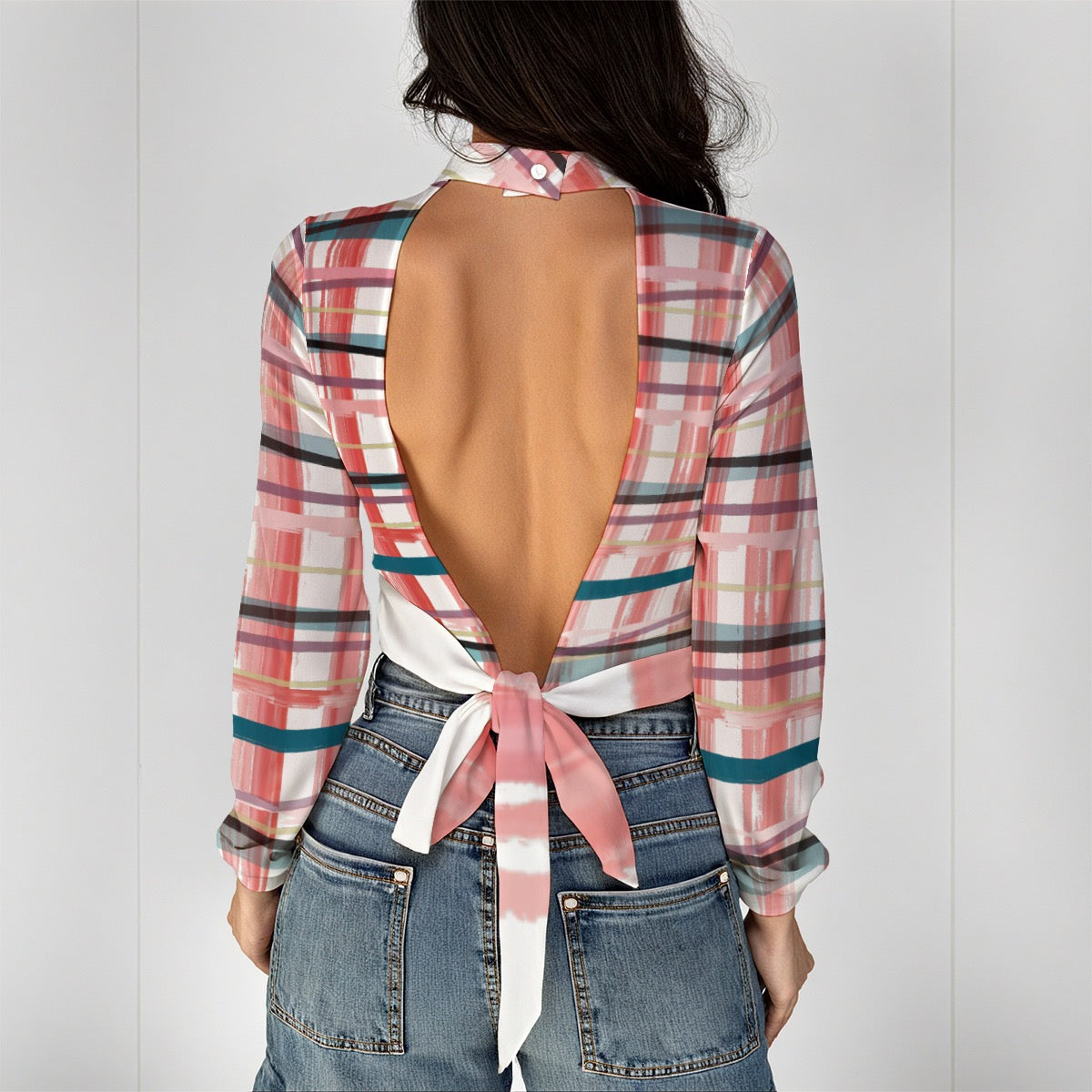 City light plaid Women's Halter backless T-shirt