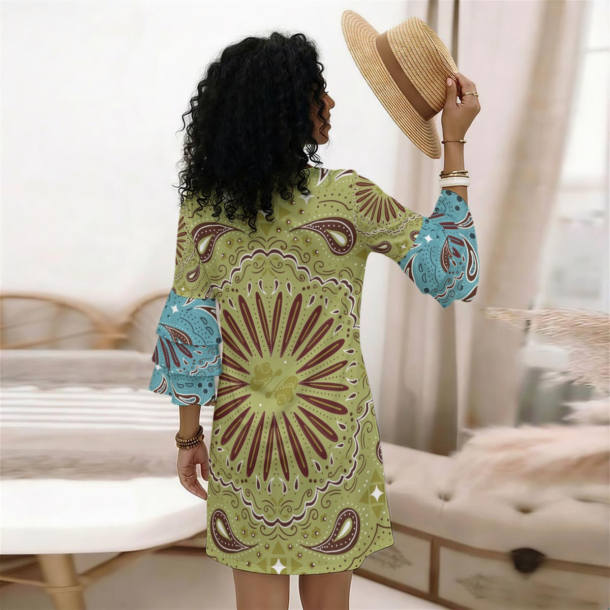 Yee-haw, Giddy Up ruffled multi color mini dress