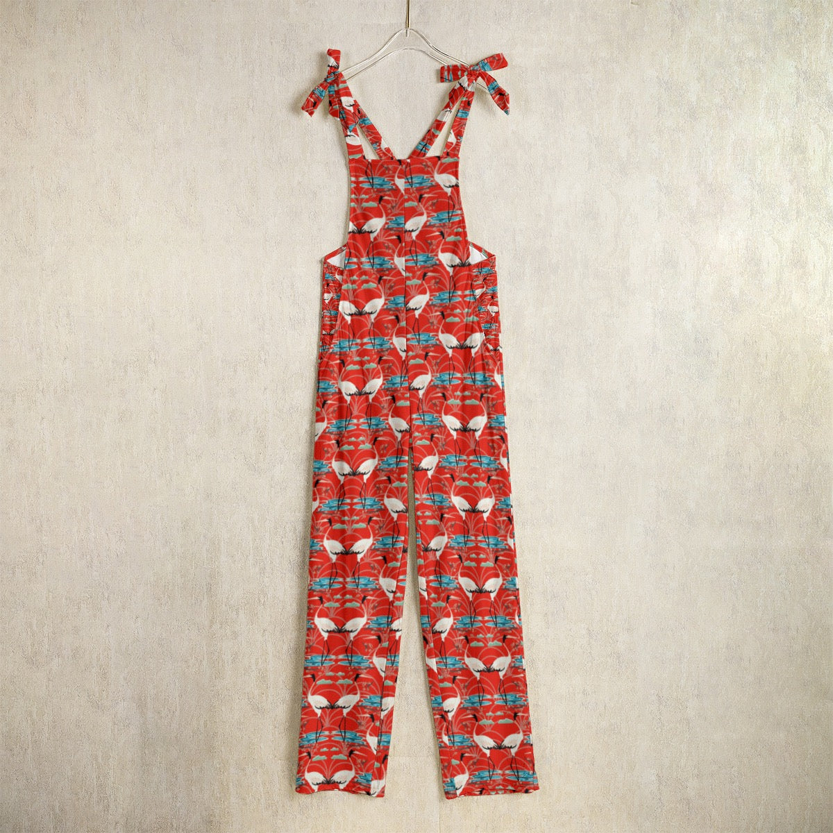 Brewtifully Made Cranes on Red Print Women's Jumpsuit