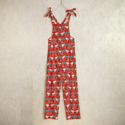 Brewtifully Made Cranes on Red Print Women's Jumpsuit