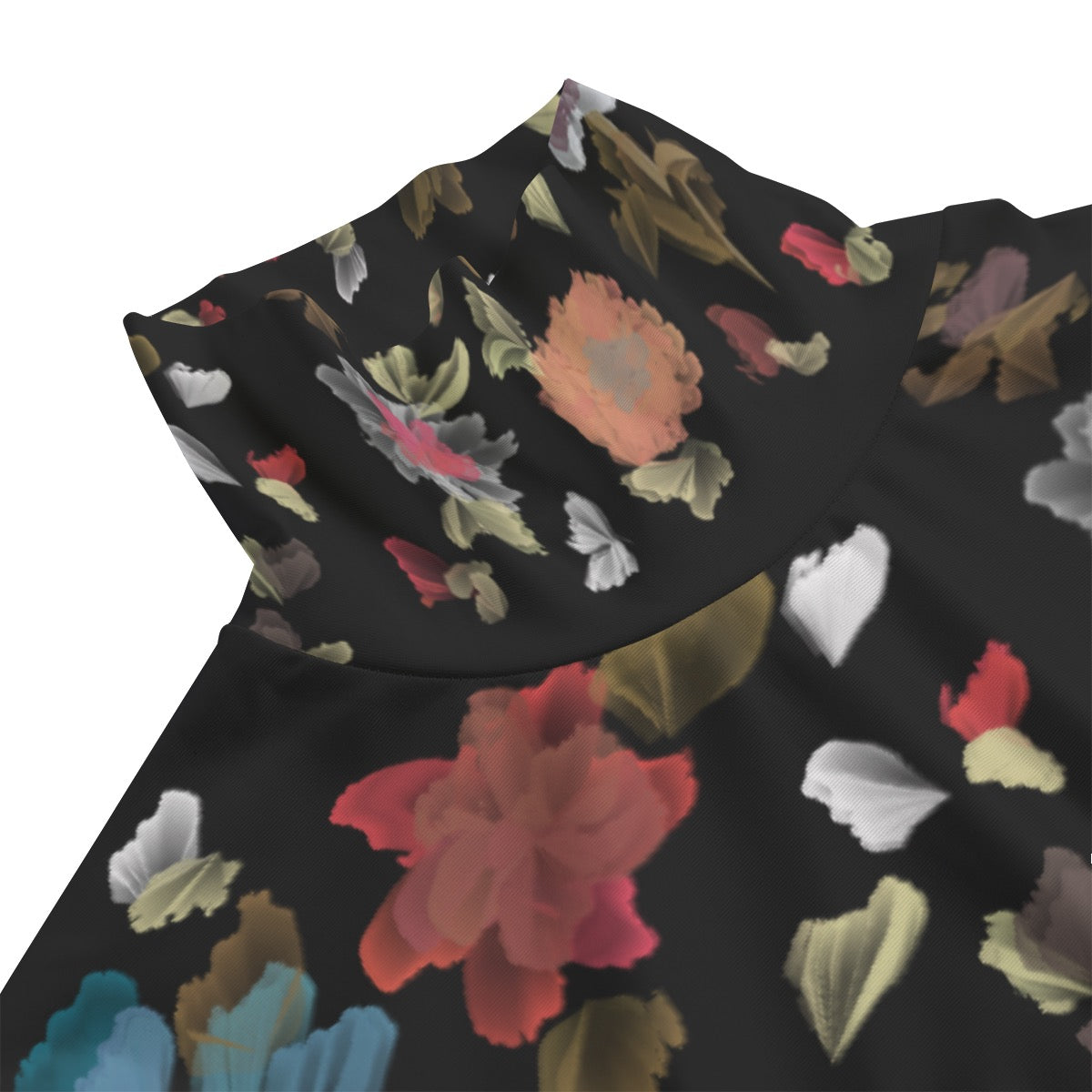 City handpainted floral Turtleneck T-shirt With Sloping Hem