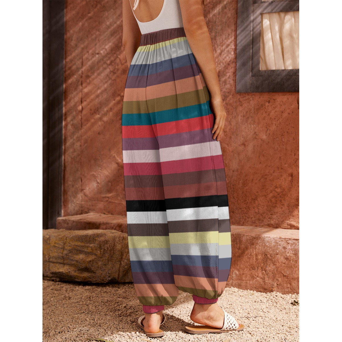 City Stripe Pants with Pockets -white base-multi color