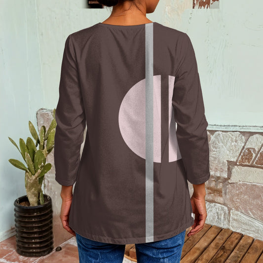 Large Dot City Faux Sweater Cardigan - white base with pink, taupe and grey