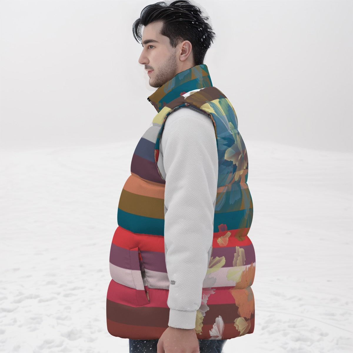 City Stripe and handpainted floral Unisex Down Vest