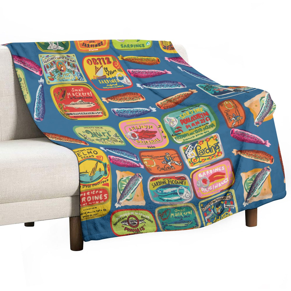 Sardines on blue Single-Side Printing Flannel Blanket