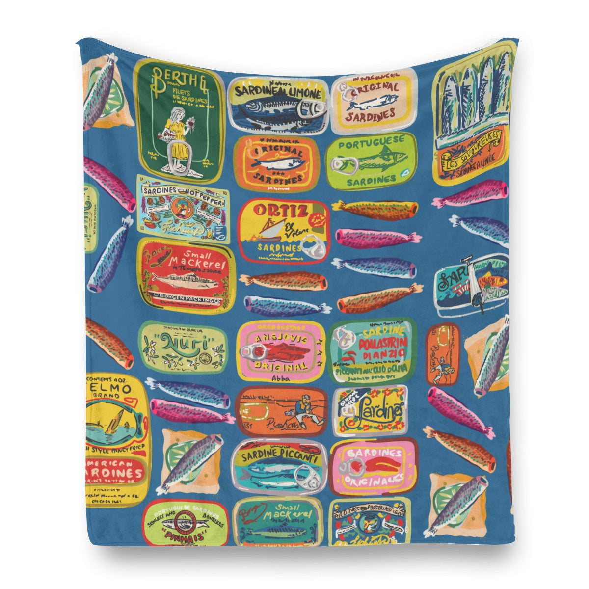 Sardines on blue Single-Side Printing Flannel Blanket