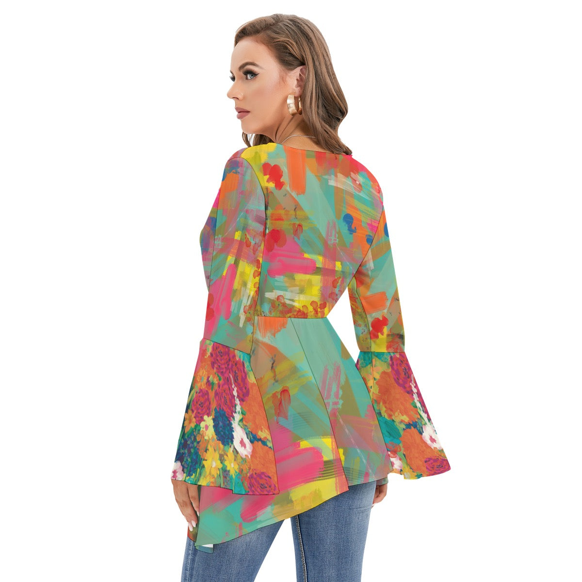 Brewtifully belled floral and abstract blouse