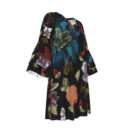 City handpainted floral Women's Stacked Ruffle Sleeve Dress