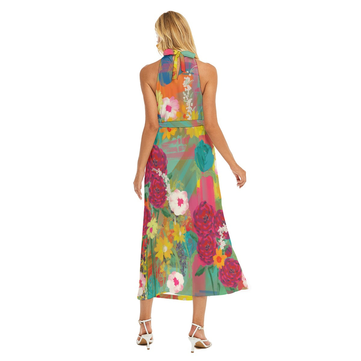 Abstract floral halter dress