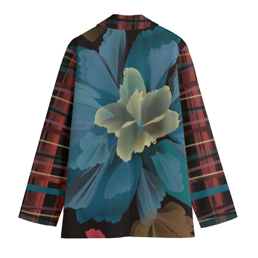 City Stripe and handpainted floral Leisure Blazer | 245GSM Cotton -multi on white base