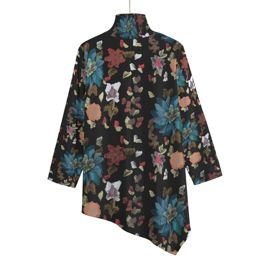 City handpainted floral Turtleneck T-shirt With Sloping Hem