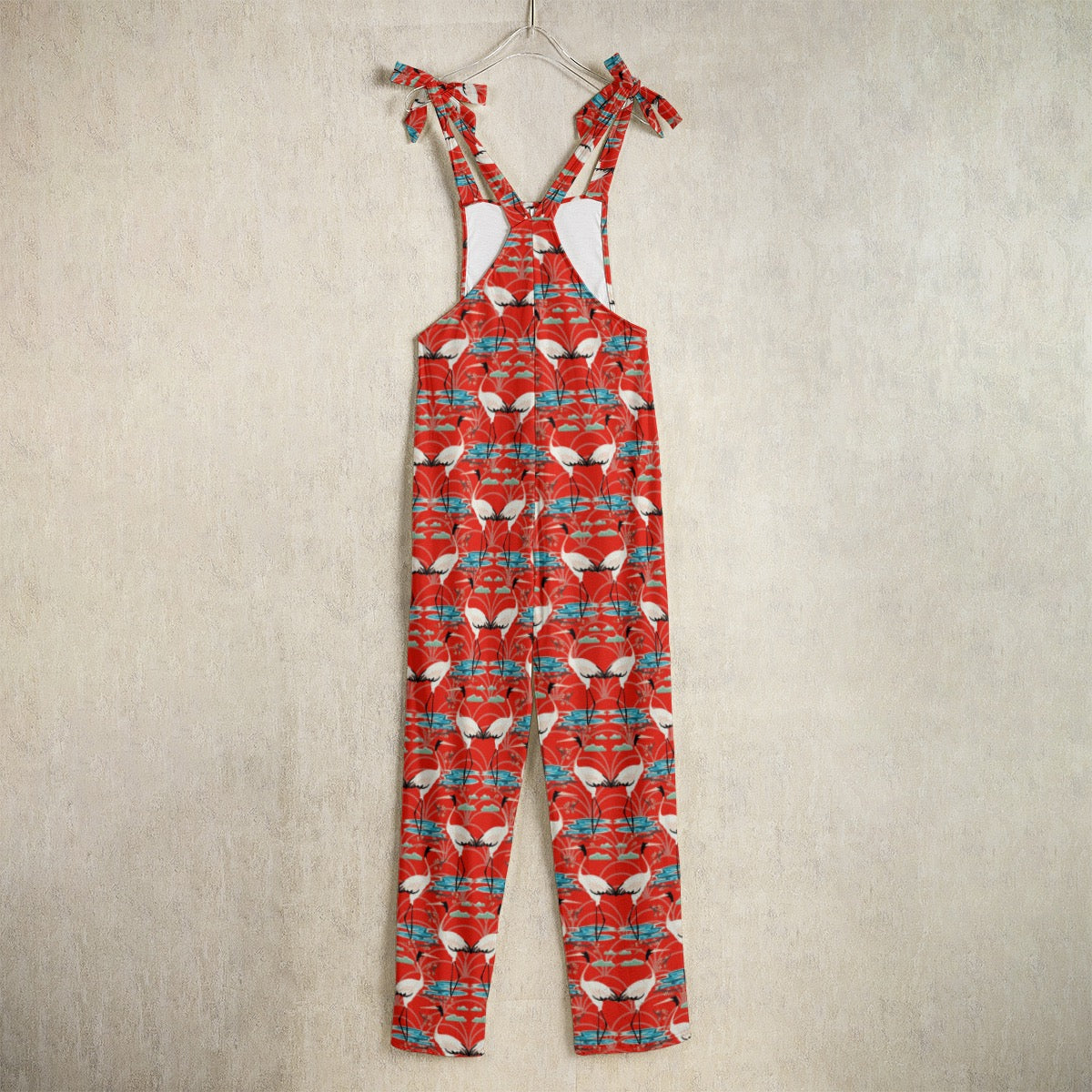 Brewtifully Made Cranes on Red Print Women's Jumpsuit